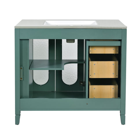 Bathroom Vanity With 3 Drawers And 2 Soft Close Doors Cabinet - Lake Green