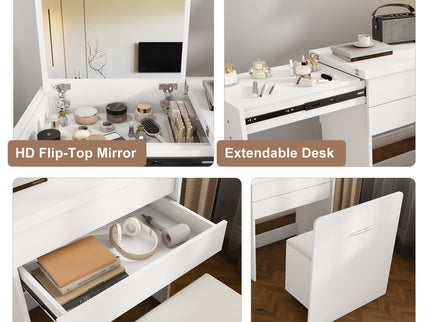 Folding Desk With Mirror And Storage Stol For Bedroom
