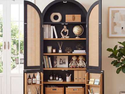 Tall Arched Cabinet With Rattan Doors & Adjustable Shelves