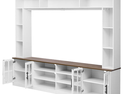 Wall Unit Entertainment Center With Bookshelves For TVs Up To 80", Tempered Glass Doors And Adjustable Shelves