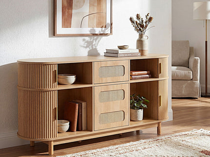 Fluted Sideboard Buffet Cabinet With Sliding Doors And Adjustable Shelves