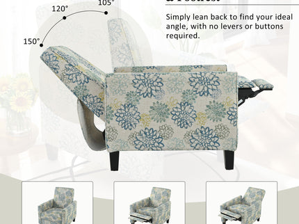 Upholstered Push Back Recliner Chair For Living Room - Blue