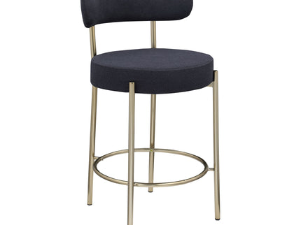 Modern Sherpa Counter Height Stools, Uphsoltered Seat Height Barstools With Brushed Brass Metal Legs Round Low Back Kitchen Stools With Footrest For Dining Room (Set of 2)
