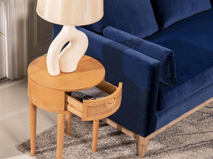 Cabana - Round Cane Storage Side Table - Natural Brown Oak