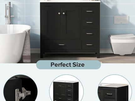 Bathroom Vanity With Sink Combo, 2 Soft Close Doors And 5 Drawers