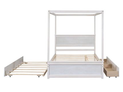 Canopy Platform Bed With Drawers, Support Slats, No Box Spring Needed