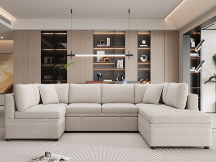 Oversized Sectional Sofa U-Shaped Sofa Couch Pull-Out Sofa Bed With Two Throw Pillows For Living Room