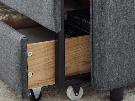 Daybed With Trundle And Storage Drawers, Flat Arms With Pocket