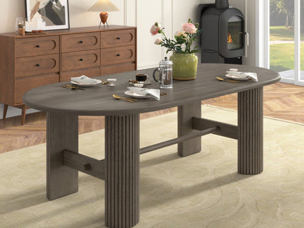 Oval Dining Table Set For 6 With Fluted Pedestal Base, 7 Piece Set Including 6 Upholstered Chairs