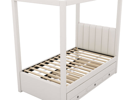 Upholstery Canopy Platform Bed With Trundle And Three Storage Drawers