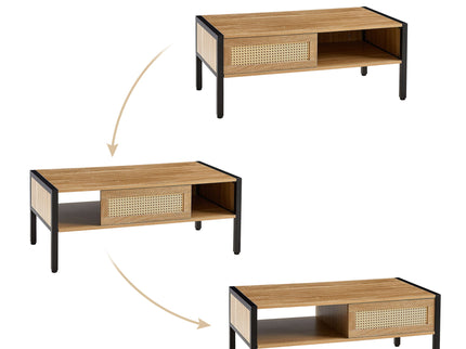 40.16" Rattan Coffee Table, Sliding Door For Storage, Metal Legs, Modern Table For Living Room