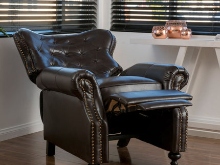 Contemporary Style Push Back Recliner With Button Tufted Stitching And Nailhead Trim