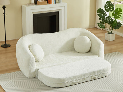 Curved Convertible Sofa, 2 In 1 Frameless Folding Sofa Bed With Pull Out Base And Deep Seat