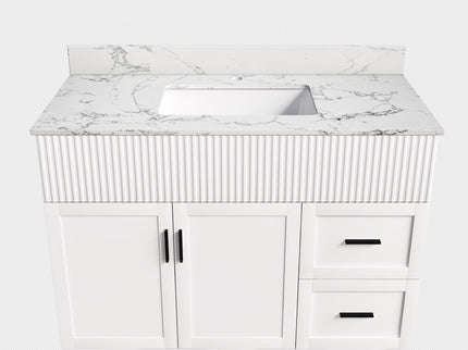 Bathroom Vanity Set, Fluted Cabinet, Soft Close Doors & Drawers, Sink Included - White