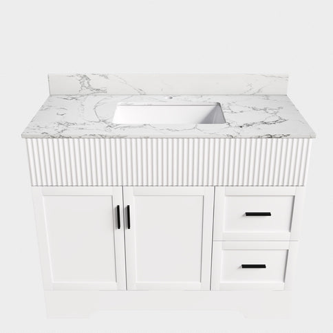 Bathroom Vanity Set, Fluted Cabinet, Soft Close Doors & Drawers, Sink Included - White