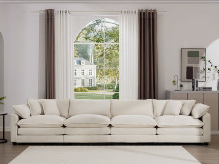 Modern Upholstered 4 Seater Fabric Sofa With Arm And Throw Pillows