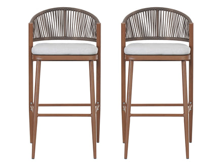 Outdoor Bar Height Metal Frame Counter Stools With Scallop Shaped Backrest & Water Resistant Cushions