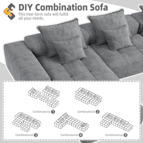Modern Oversized, Modular Sectional Sofa With Pillows
