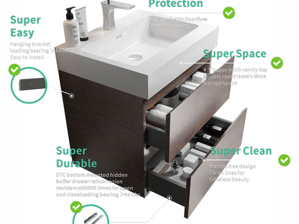 Alice - Bathroom Vanity Wall Mounted With Sink, Large Storage Floating Bathroom Vanity For Modern Bathroom, One-Piece Sink Basin Without Drain And Faucet