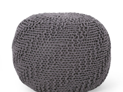Hazel - Modern Knitted Cotton Yarn Round Pouf With Eco Friendly Pet Fibers - Dark Gray