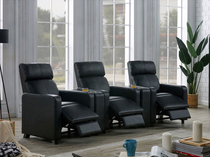 Warren - 3 Seater Home Theater With 2 Wedge Consoles Recliners - Black