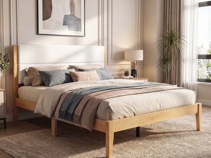 Platform Bed Frame With Upholstered Headboard, Slat Support