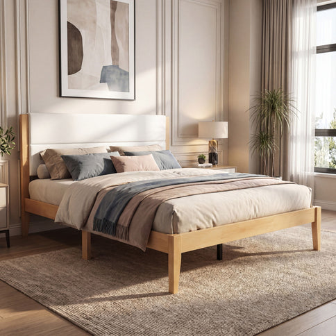 Platform Bed Frame With Upholstered Headboard, Slat Support