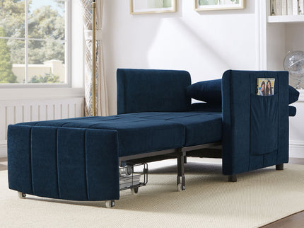 Upholstered Convertible Sleeper Sofa With 5 Position Backrest, Side Pockets, Storage