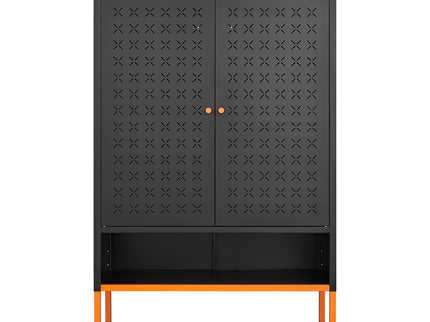Grid Double Door Shoe Cabinet With Adjustable Compartments And Moisture-Proof Design In Metal