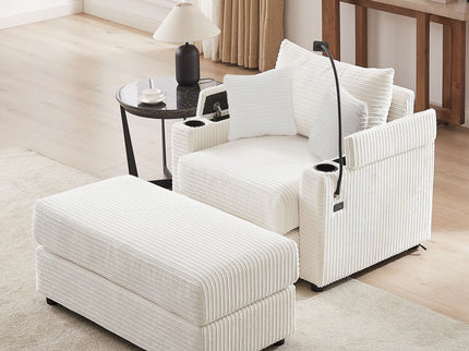 Modern Style Loveseat Sofa Sectional Sofa Couch With Storage Space, A Movable Ottoman, Two USB Ports, Two Cup Holders, A Phone Holder For Living Room