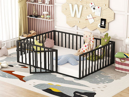 Metal Floor Bed Frame With Fence And Door