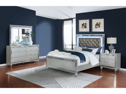 Arabesque - 4 Piece Queen Bedroom Set With LED Headboard - Silver