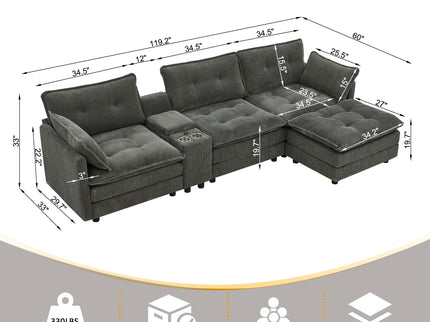 Oversized Modular Sectional Sofa With Multi Functional Console