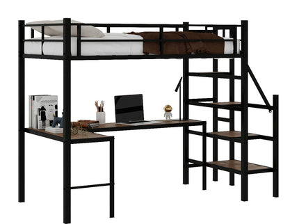 Loft Bed & L-Shaped Desk, Large Storage Space