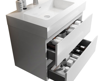 Alice - Bathroom Vanity With Large Storage, Sink Wall Mounted Floating Bathroom Vanity For Modern Bathroom, One-Piece Sink Basin Without Drain And Faucet