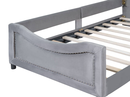 Upholstered Daybed With Classic Stripe Shaped Headboard