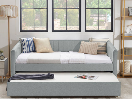 Upholstered Daybed With Trundle With Vertical Stripes