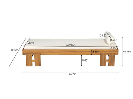 Daybed With Cushion & Pillow, Low Profile Design For Indoor / Outdoor Use - Cream / Teak