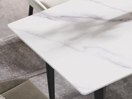 70.87" Modern Artificial Stone White Straight Edge Black Metal Leg Dining Table, Can Accommodate 6-8 People - White / Black
