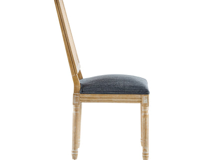 French Country Dining Chair With Rectangular Cane Backrest And Smooth Upholstered Seating