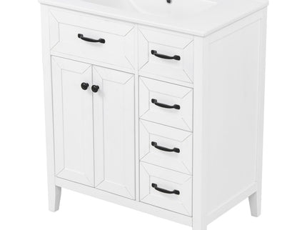 Bathroom Vanity With Sink, Freestanding Design, Soft Close Doors & Drawers - White