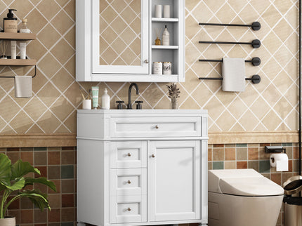 Bathroom Vanity With Medicine Cabinet, Royal Mirror Cabinet, Modern Bathroom Storage Cabinet With 2 Soft Closing Doors And 4 Drawers
