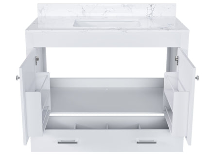 43" Bathroom Vanity With Artificial Marble Carrara Top Set, Multi Functional Cabinet With Doors And Drawer - White
