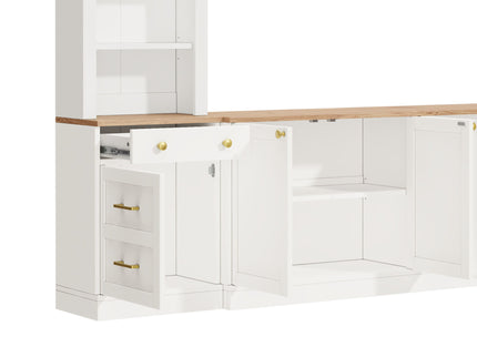 Arched Entertainment Center Wall Unit With Bookshelf, Retro Large TV Stand