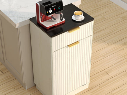 Tilt Out Trash Can Cabinet With Wave Textured Drawer & Pull Out Bin