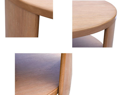 Minimalist Round Coffee Table With Shelf Storage - Natural