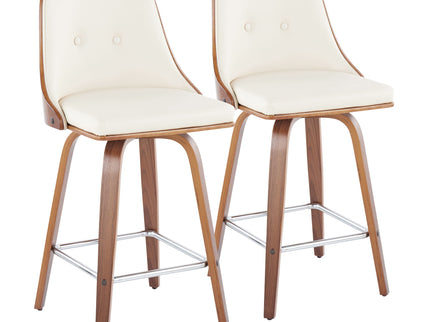 Gianna - Mid Century Modern Fixed Height Counter Stool With Swivel With Square Footrest (Set of 2)