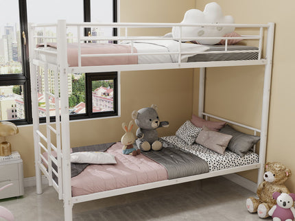 Metal Bunk Bed For Kids, Convertible Bedframe With Ladders & Guardrail
