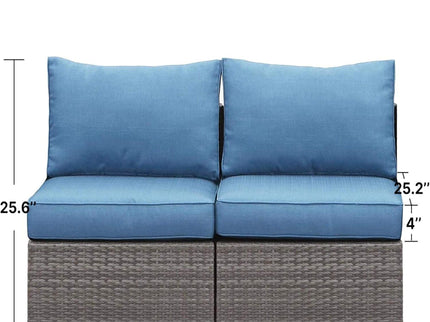 Armless Patio Sofa Set, With UV Resistant Frame And Waterproof Cushions - Blue / Brown