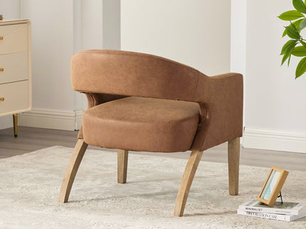 Upholstered Open Back Armchair With Weathered Rubberwood Legs